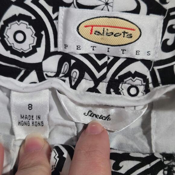 Y2K Talbots Black White Medallion Pattern Capri Cropped Pants Size 8 Petites - Picture 5 of 8